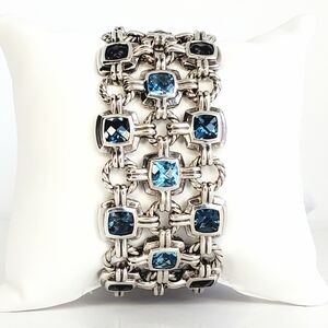 David Yurman Renaissance Triple Row Link Bracelet w/ Topaz & Hampton Blue Topaz